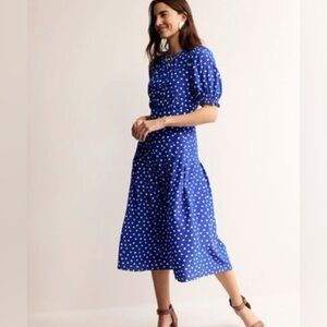 Boden Blue Polka Dot Midi Dress
